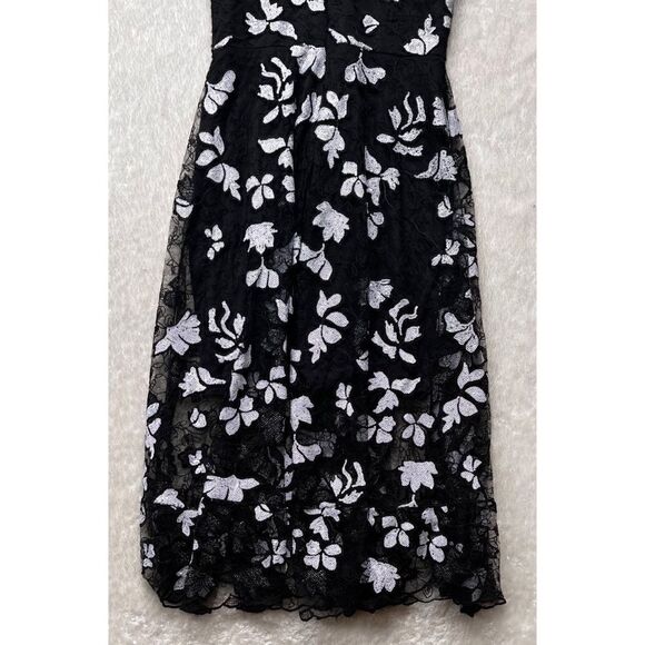 Dress the Population Audrey Plunge Neck Lace Overlay Midi Dress, Size Medium - Picture 14 of 16